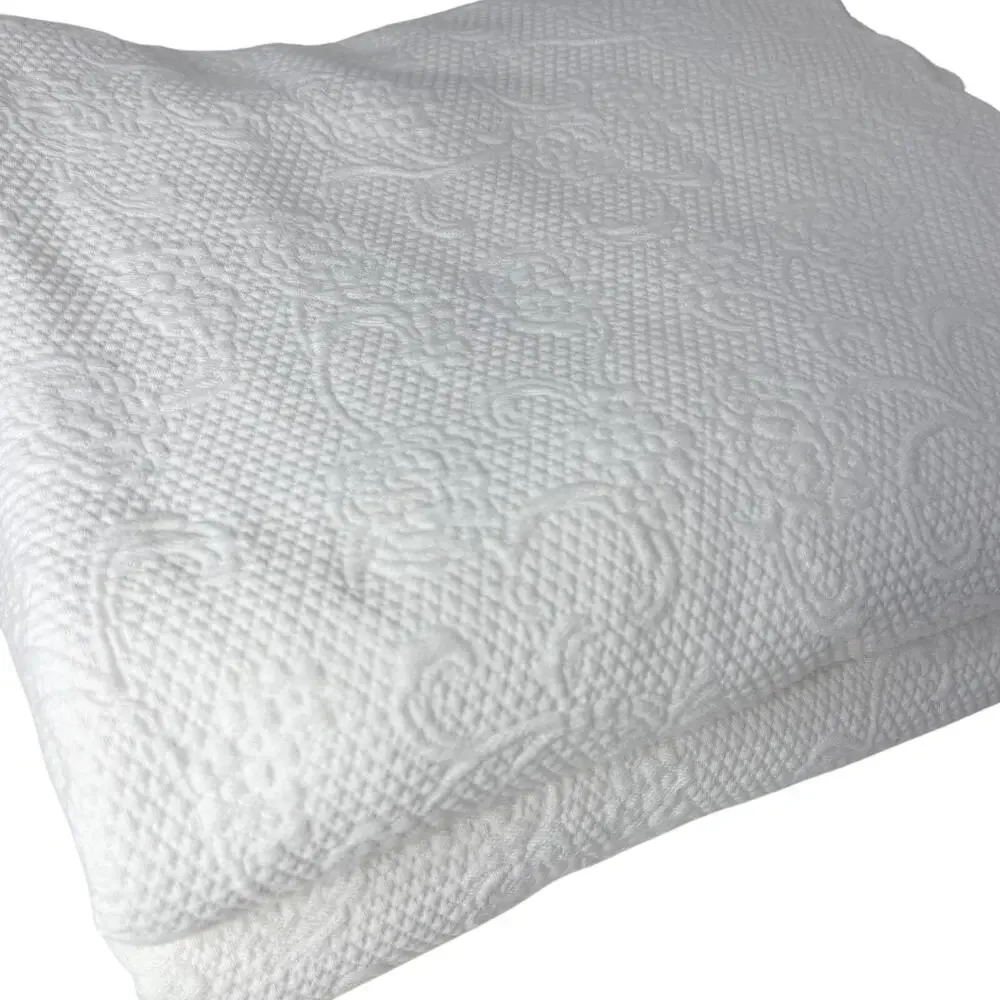 SFERRA Alice Coverlet Set (2) TWIN 69”x88” White Floral Matelasse Scalloped EUC